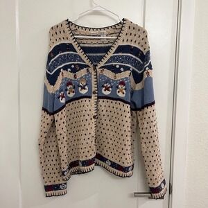 Vintage Snowmen Cardigan GrandmaCore 90s Christmas Holiday Fall Winter